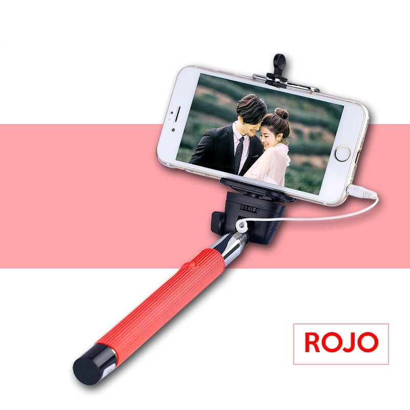 Palo Selfie Monopod extensible con cable y boton en mango color Rojo