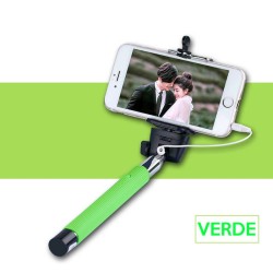 Palo Selfie Monopod extensible con cable y boton en mango color Verde