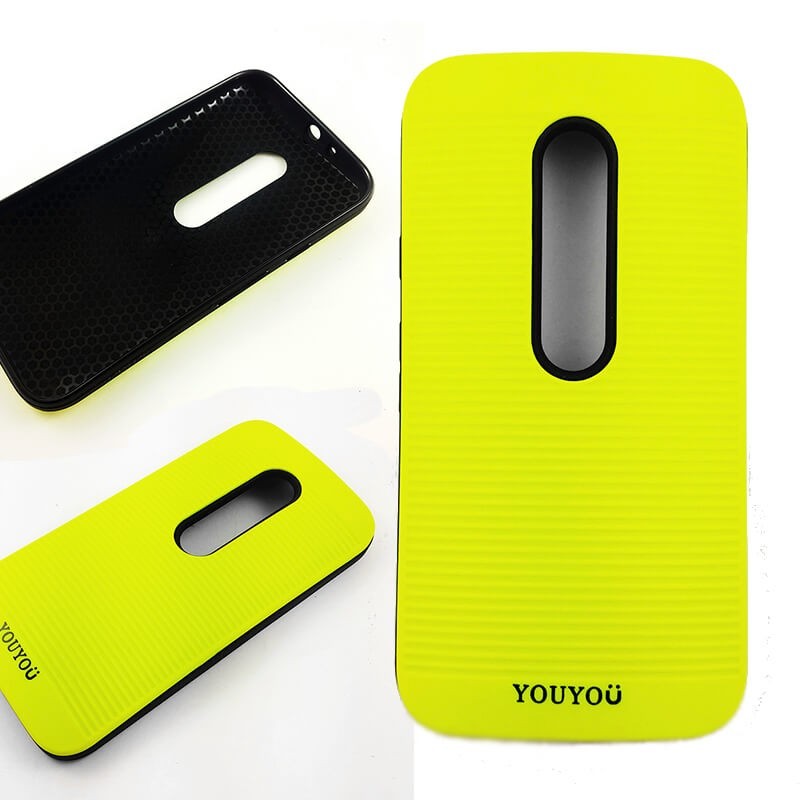 Funda TPU y Goma YouYou Motorola Moto G3 Amarillo Fluorescente a rayas