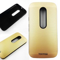 Funda TPU y Goma YouYou Motorola Moto G3 Dorado Metalizado a rayas