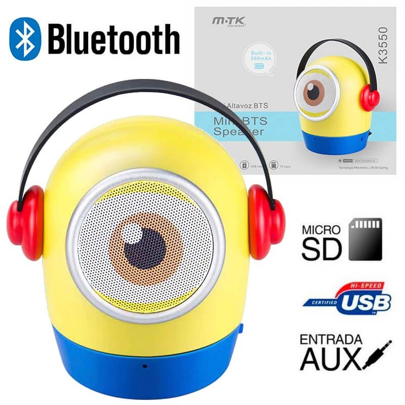 Altavoz Bluetooth Minion K3550 3W Amarillo MP3 Radio FM y Manos Libres