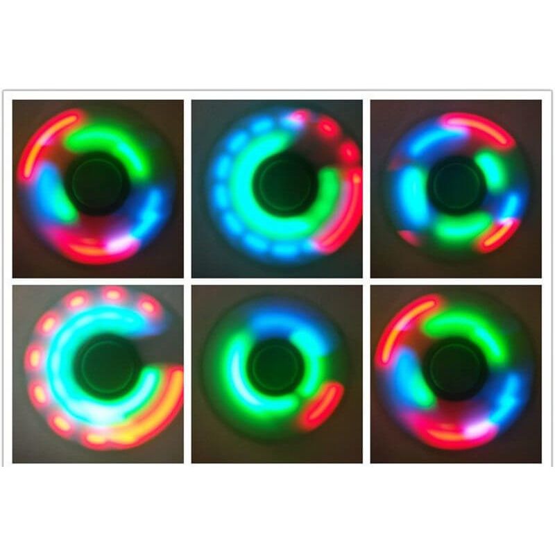 Fidget Spinner con Luces LED, Peonza dedo 3 puntas Antiestrés Negro