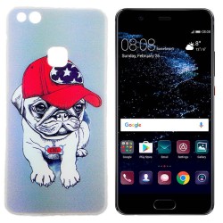 Funda TPU Dibujo Bulldog Gorra para Huawei P10 Lite Silicona Gris