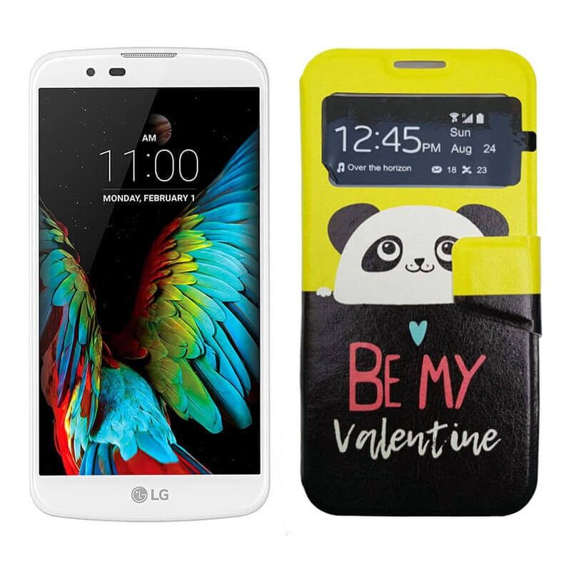 Funda libro Flip con Tapa, Ventana y Soporte LG X Cam Dibujo Buho Rosa