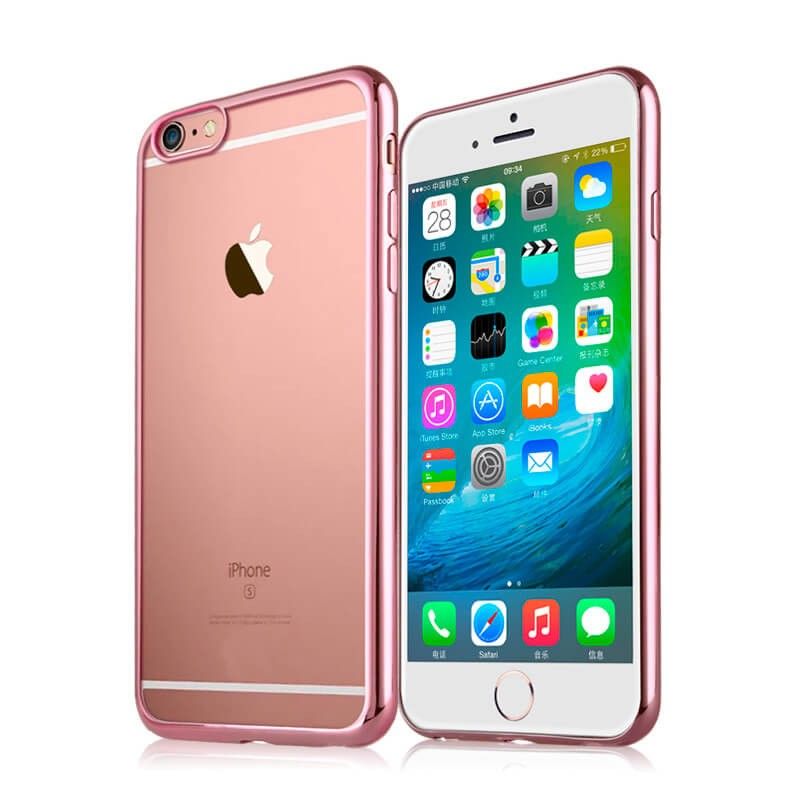 Funda de TPU con Borde Cromado Metalizado Oro Rosa - iPhone 6 Plus