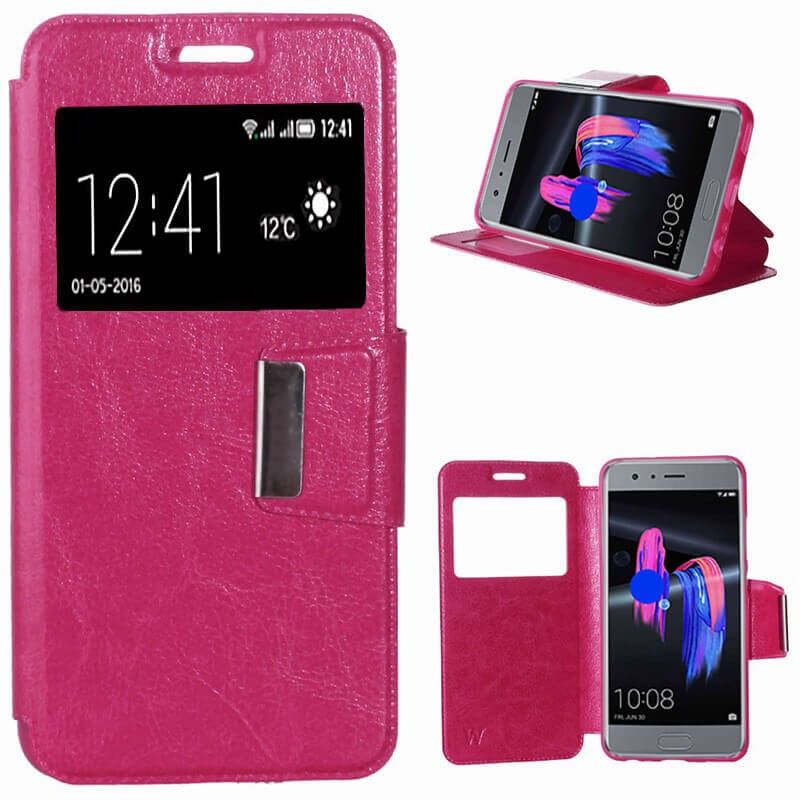 Funda de libro con tapa, ventana y soporte para Honor 9 Rosa