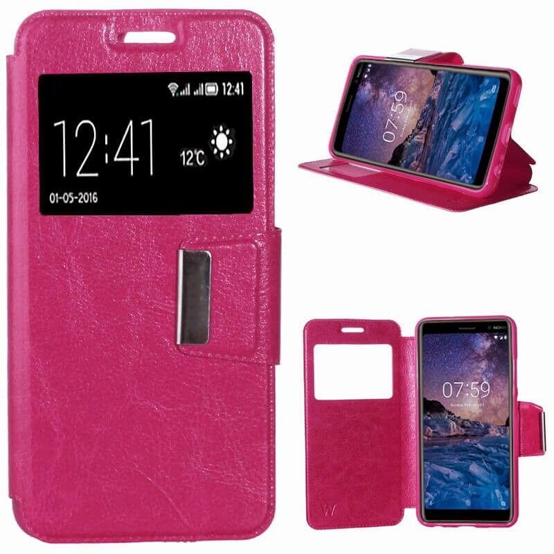 Funda de libro con Tapa, Ventana y Soporte para Nokia 7 Plus Rosa