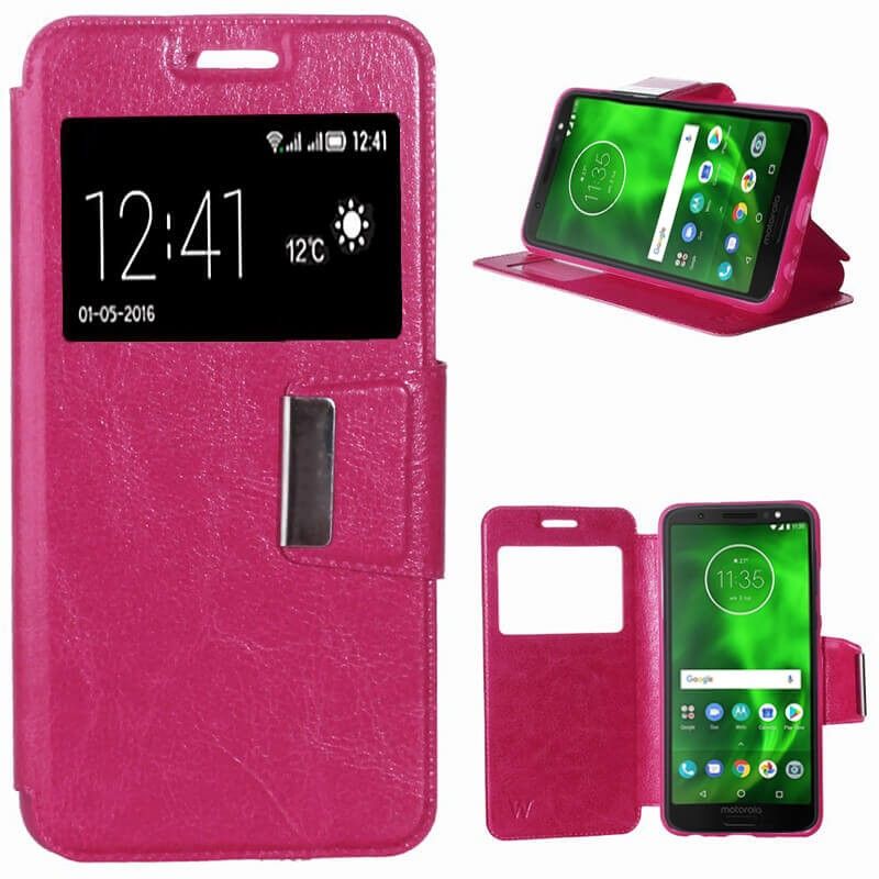 Funda libro Flip Cover Tapa, Ventana y Soporte Motorola Moto G6 Rosa