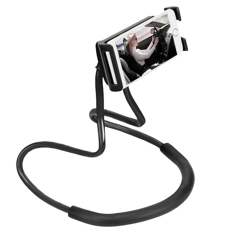 Soporte de cuello agarre ajustable y cable flexible para móvil - Negro