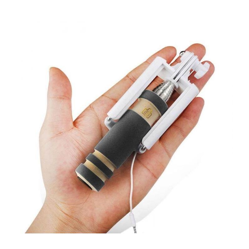 Mini Palo Selfie Monopod extensible con cable y boton color Negro