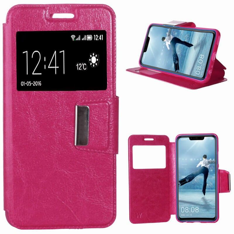 Funda libro Flip Cover Tapa Ventana y Soporte Huawei P Smart Plus Rosa