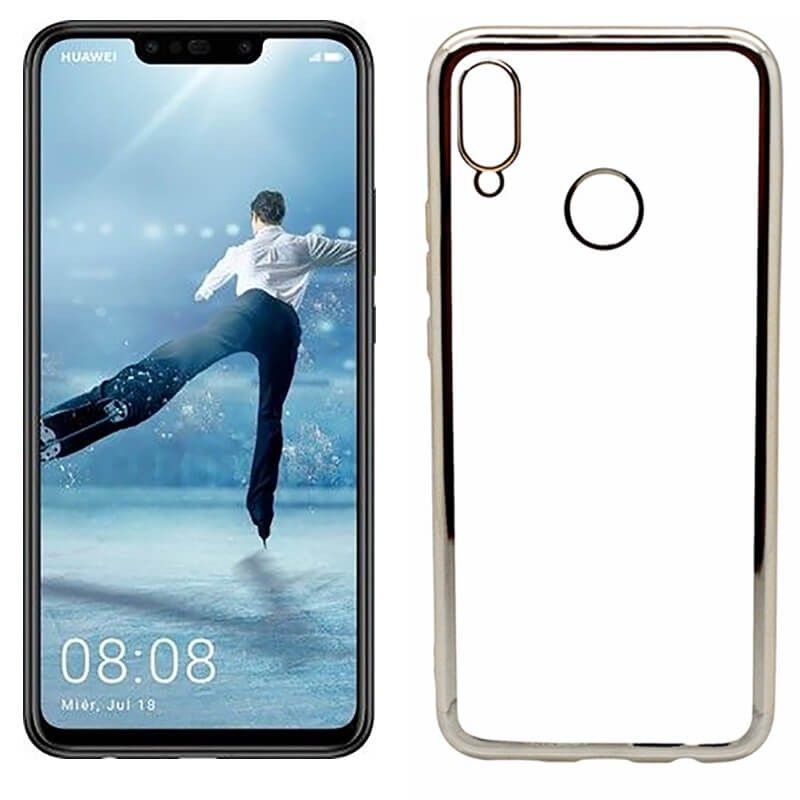 Funda de TPU con Borde Cromado Metalizado Plata - Huawei P Smart Plus