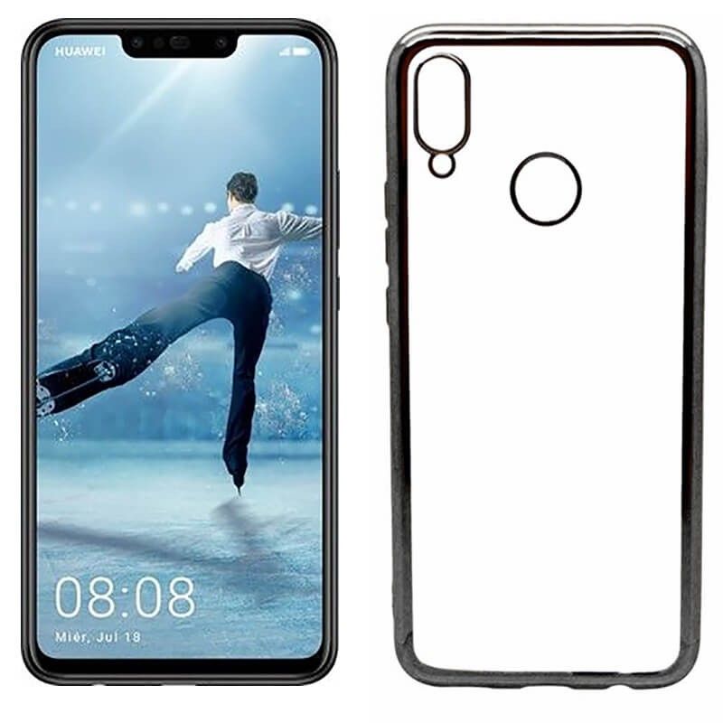 Funda de TPU con Borde Cromado Metalizado Negro - Huawei P Smart Plus