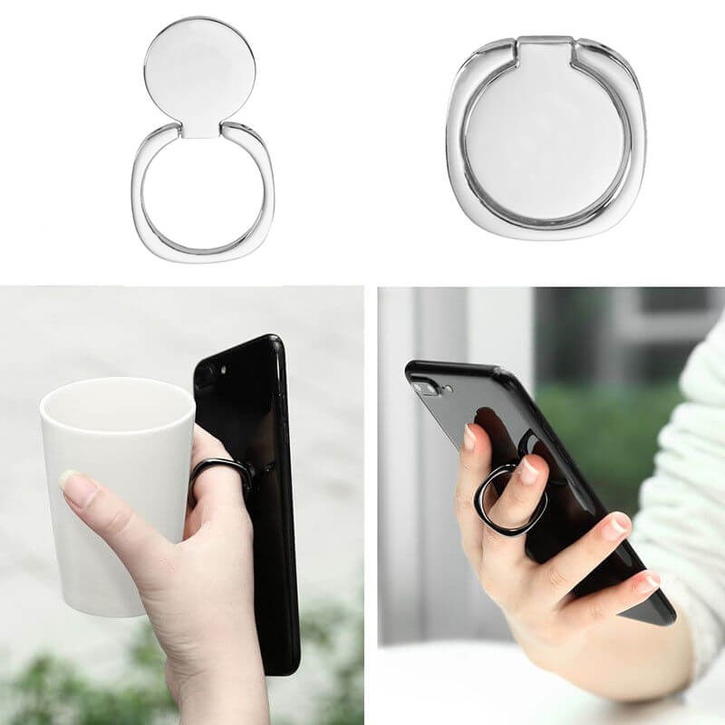 Soporte anillo metálico plata trasero con agarre para móvil y tablet