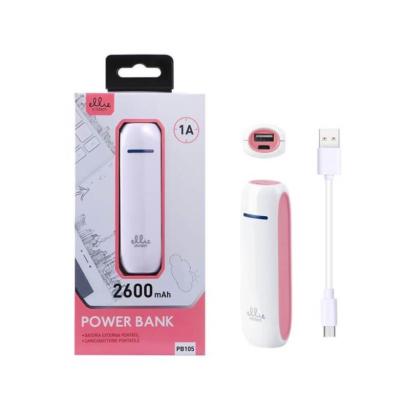Power Bank PB105 - Bateria Externa Rosa de 2600 mAh y 1A para móvil