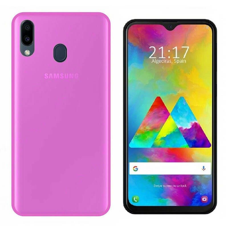 Funda silicona Samsung Galaxy M20 Rosa, trasera mate semitransparente 