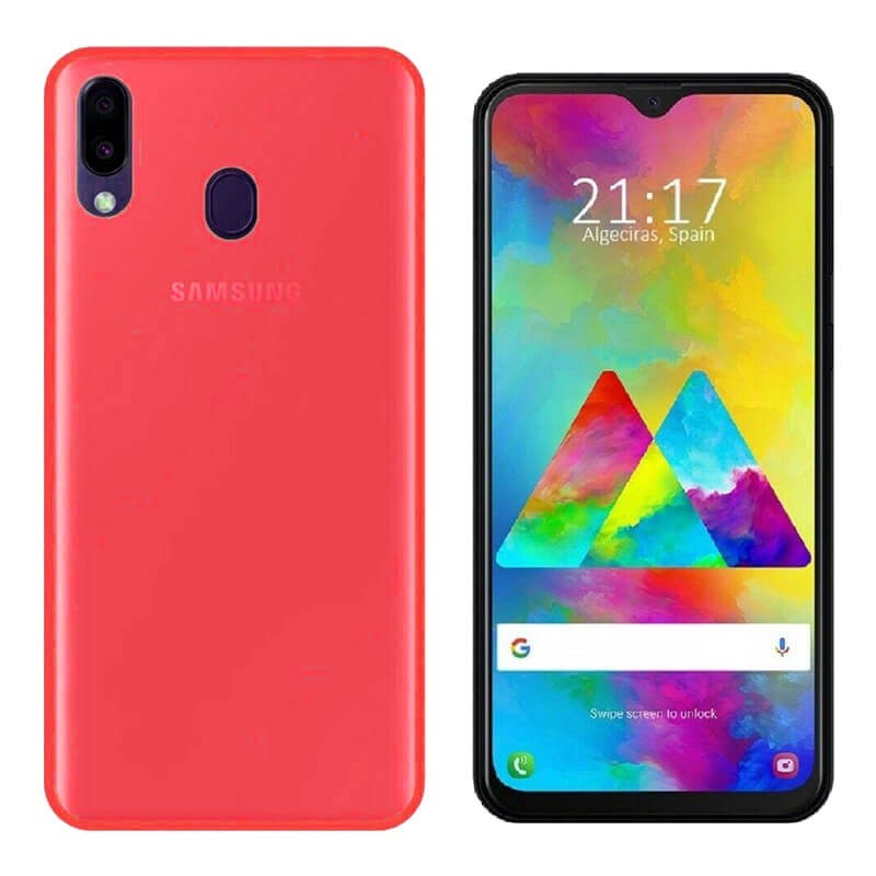 Funda silicona Samsung Galaxy M20 Rojo, trasera mate semitransparente 
