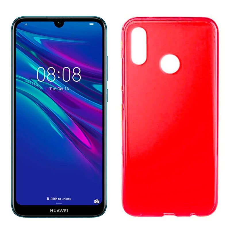 Funda silicona rojo Huawei Y6 2019, trasera semitransparente y mate