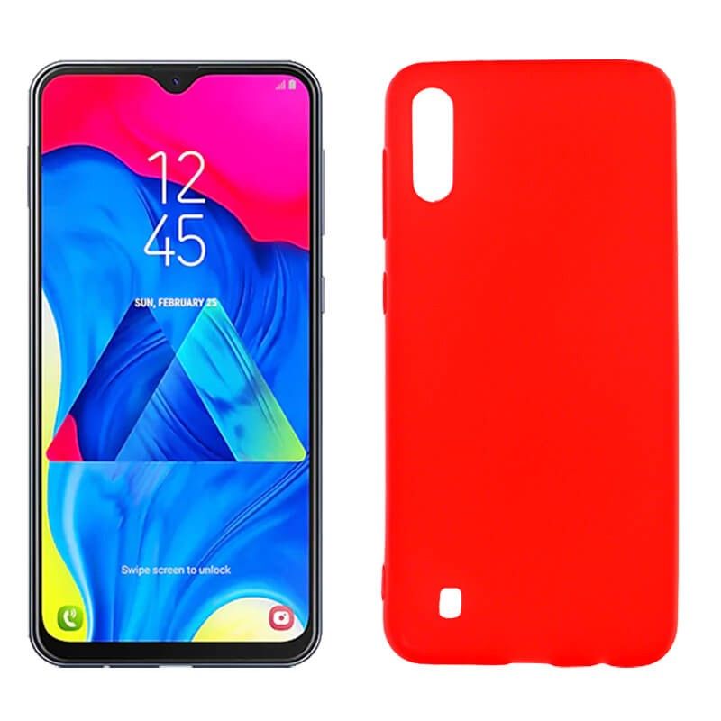 Funda silicona rojo Samsung Galaxy M10, trasera semitransparente y mate