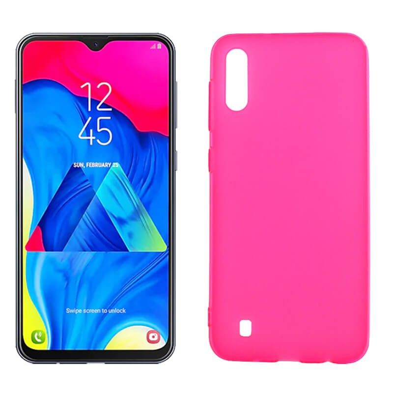 Funda silicona rosa Samsung Galaxy M10, trasera semitransparente y mate