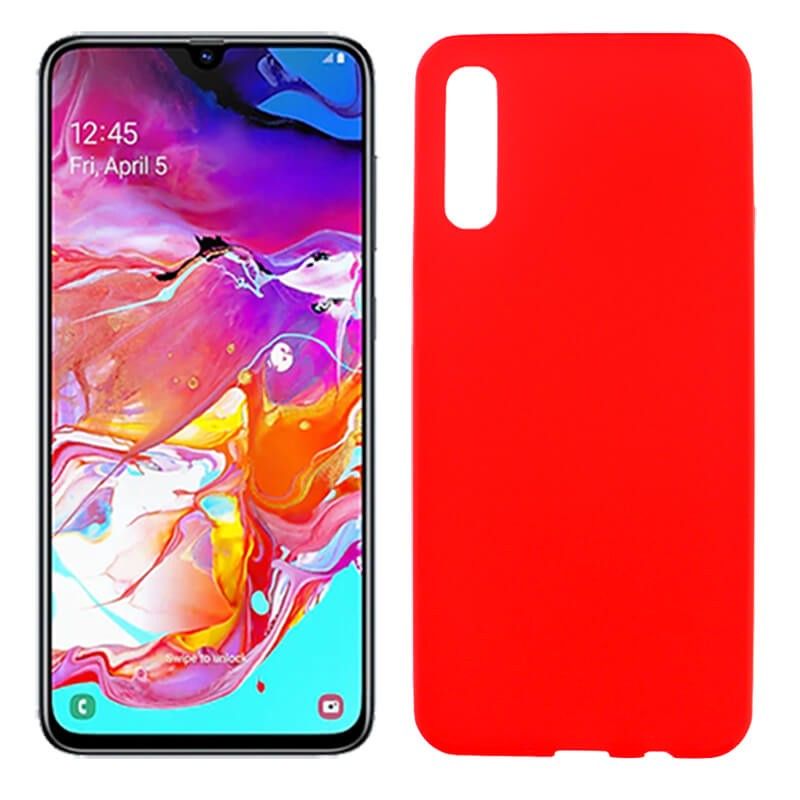 Funda silicona rojo Samsung Galaxy A70, trasera semitransparente y mate
