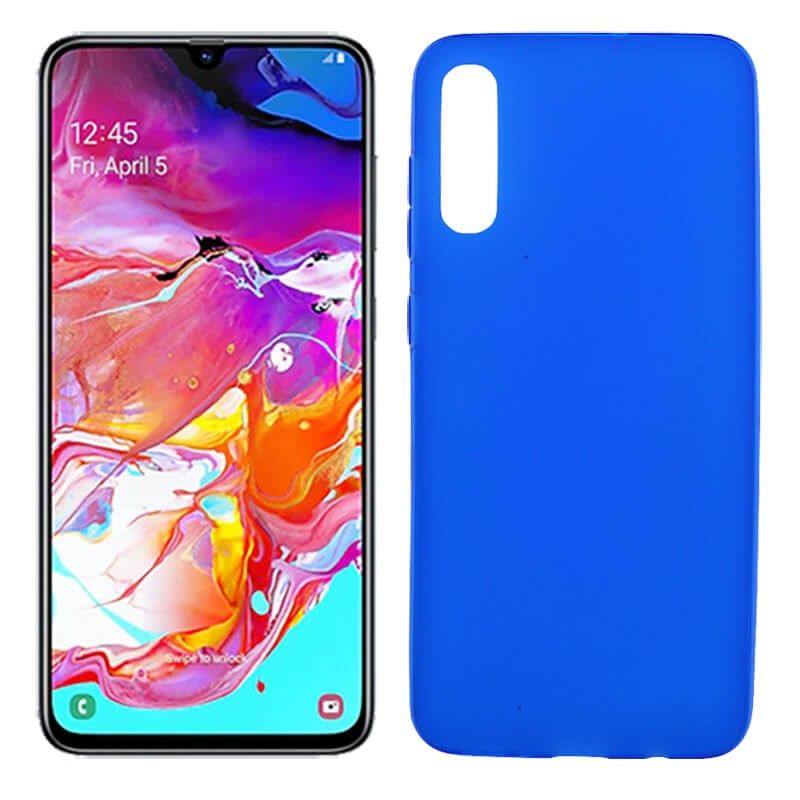 Funda silicona azul Samsung Galaxy A70, trasera semitransparente y mate