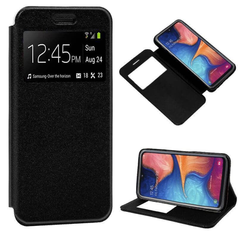Funda libro con tapa, ventana y soporte Samsung Galaxy A20E Negro