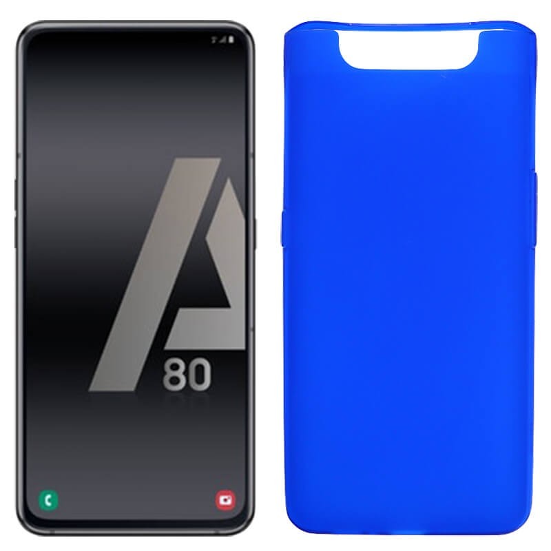Funda silicona azul Samsung Galaxy A80, trasera semitransparente y mate