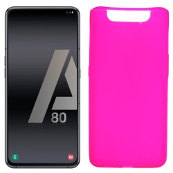 Funda silicona rosa Samsung Galaxy A80, trasera semitransparente y mate