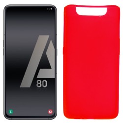 Funda silicona rojo Samsung Galaxy A80, trasera semitransparente y mate