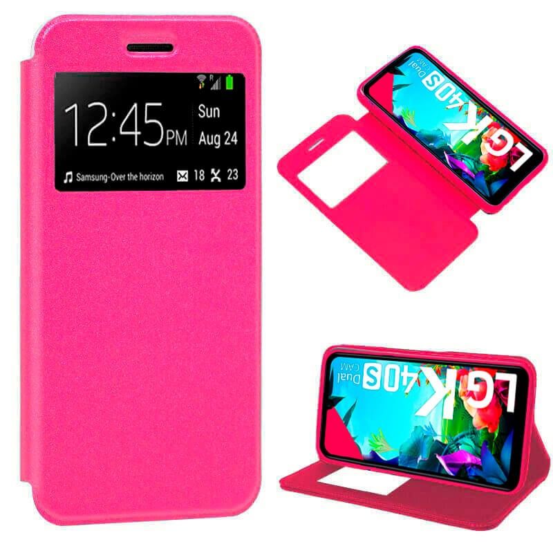 Funda de Tapa con Imán, Ventana y Soporte para LG K40S Rosa
