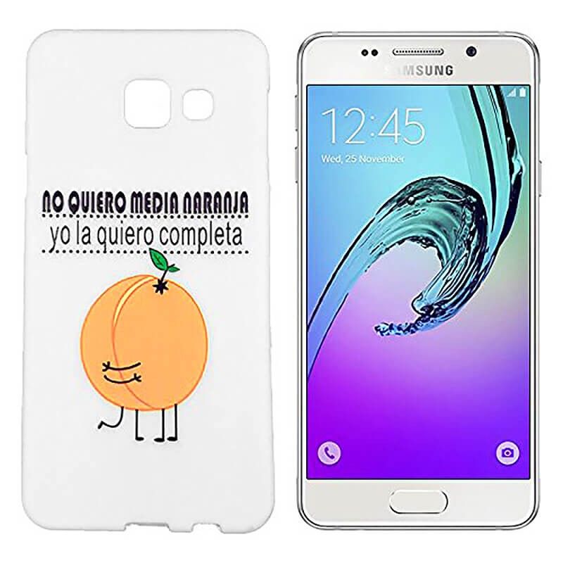 Funda de Silicona para Samsung Galaxy A3 2016 dibujo y frase Naranja