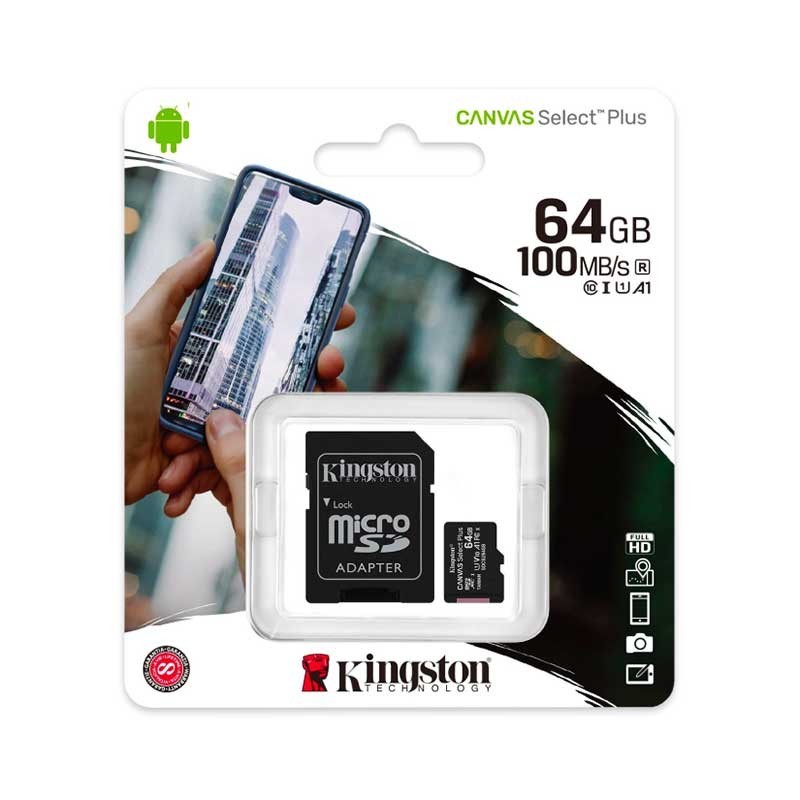 Tarjeta de Memoria Micro SD 64GB Kingston Clase 10 UHS 1 Adaptador SD