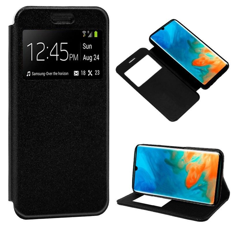 Funda de Libro con Tapa, Ventana y Soporte para Huawei P30 Pro Negro