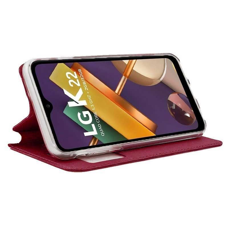 Funda con tapa y ventana para LG K22 Rosa