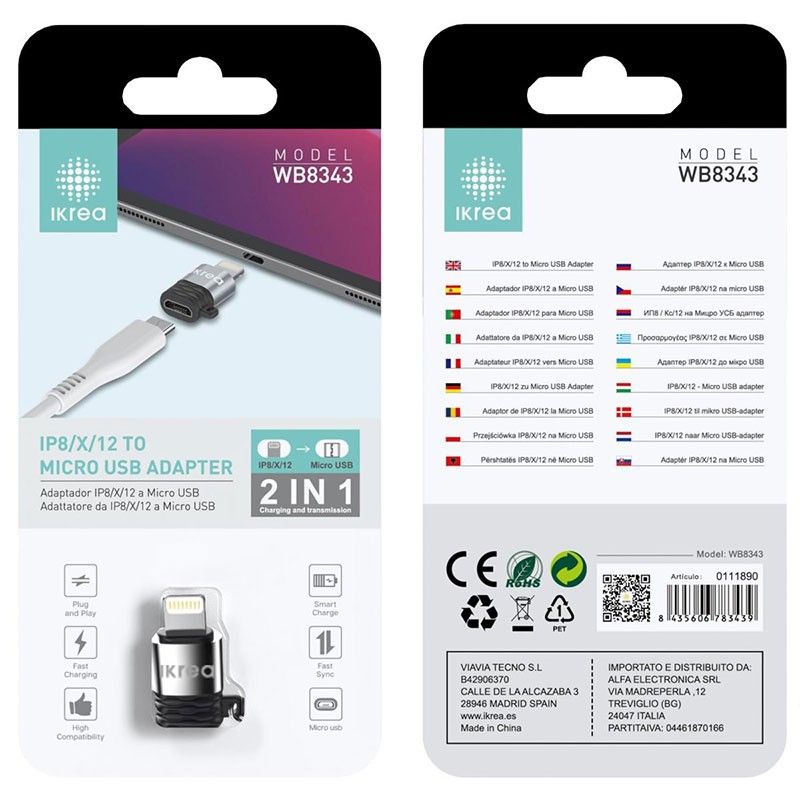 Adaptador Lightning a Micro Usb 2 en 1 metálico plata