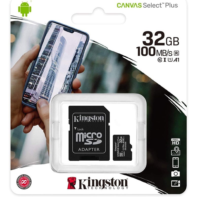 Tarjeta de Memoria Micro SD 32 GB Kingston Clase 10 UHS 1 Adaptador SD