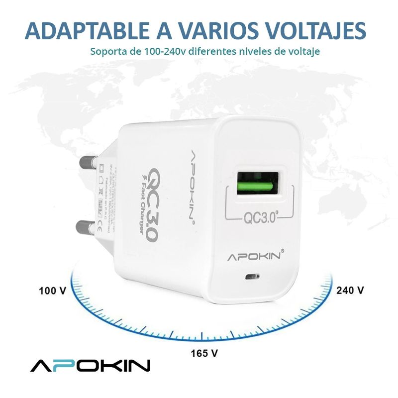 Cargador USB de Carga rápida 3.1A 18W Quick Charge 3.0