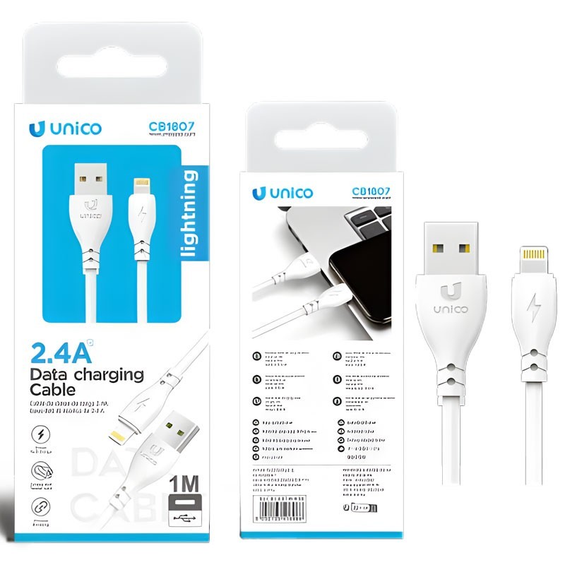 Cable Lightning blanco 2.4A de Carga Rápida y 1 Metro para iPhone y iPad