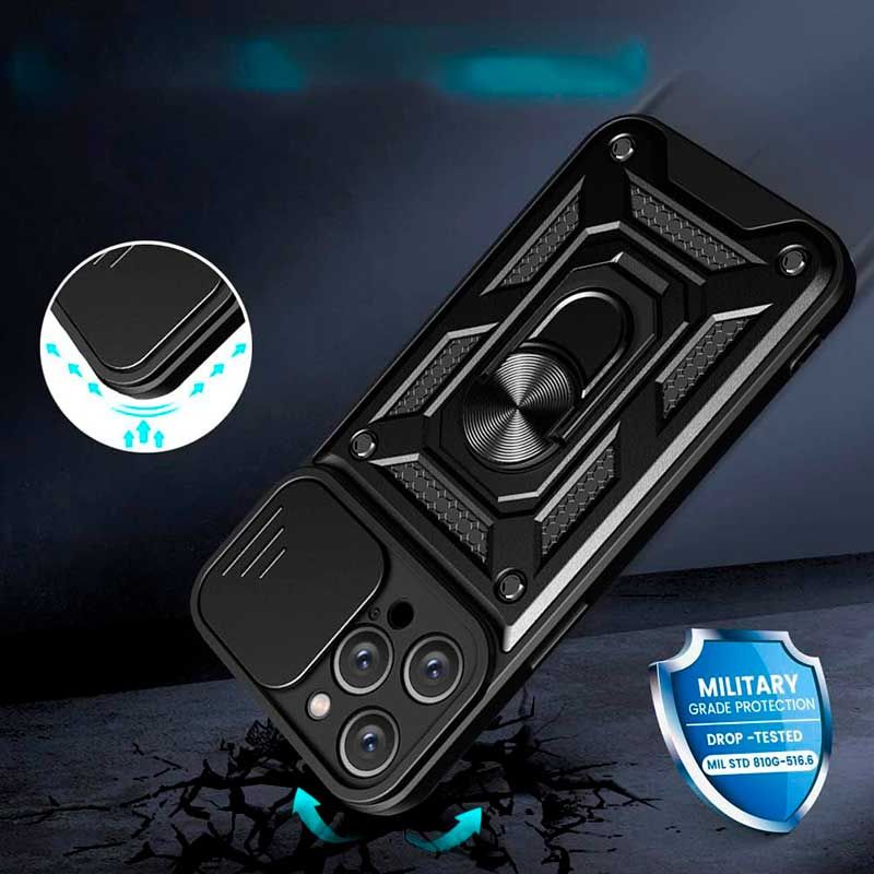 Funda Slide Armor con tapa para cámara y anillo metálico con soporte iPhone 15 Pro