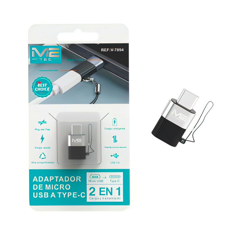 Adaptador Micro Usb a Usb Tipo C 2 en 1 metálico con colgante