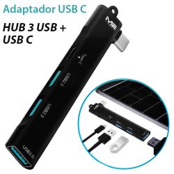 Adaptador Hub USB Tipo C acodado con 3 USB y USB Tipo C 4 en 1