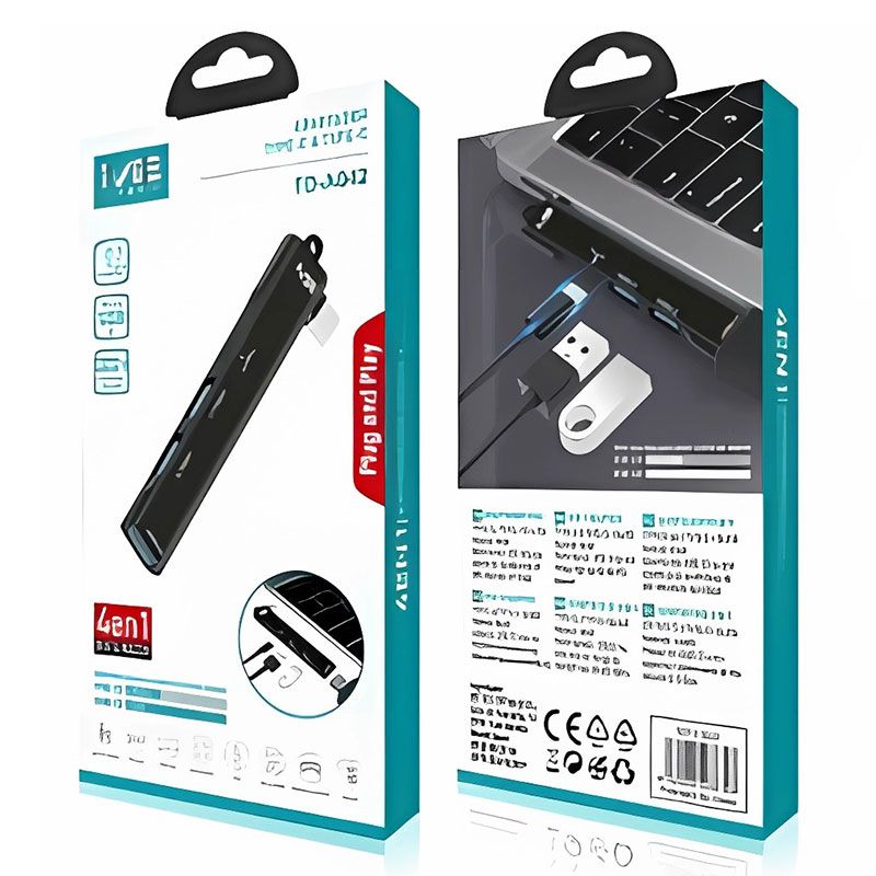 Adaptador Hub USB Tipo C acodado con 3 USB y USB Tipo C 4 en 1