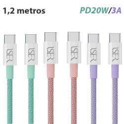 Cable trenzado de colores USB tipo C a USB tipo C PD20W y 3A