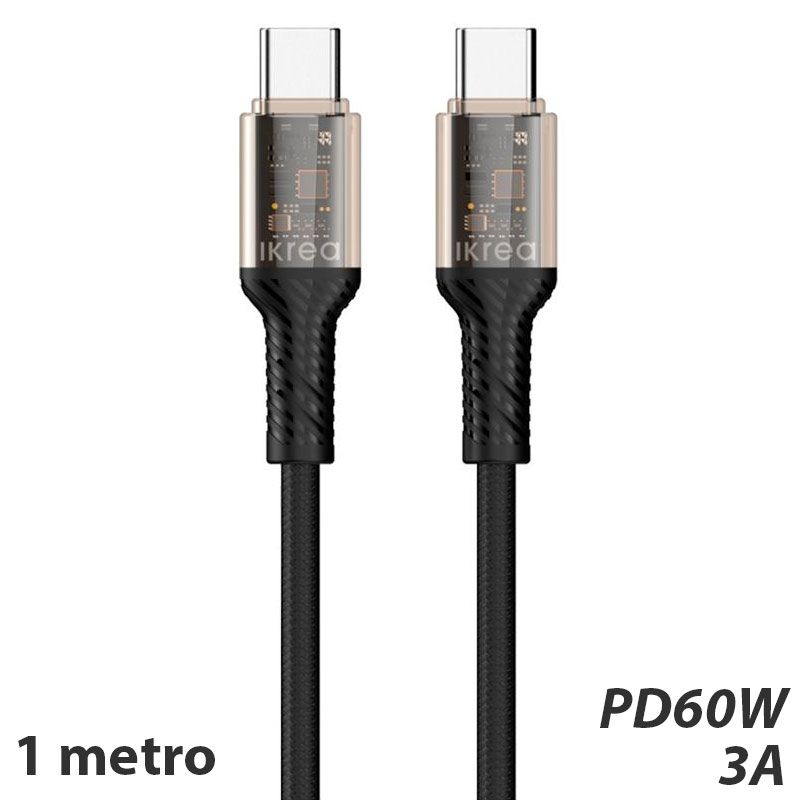 Cable Trenzado USB Tipo C a USB Tipo C PD 60W y 3A Negro