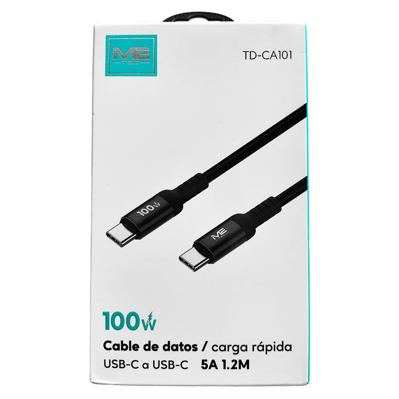Cable trenzado PD 100W 5A USB Tipo C a USB Tipo C Negro