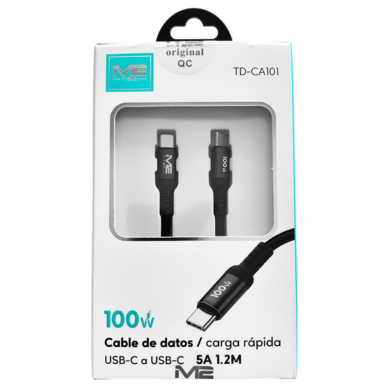 Cable trenzado PD 100W 5A USB Tipo C a USB Tipo C Negro
