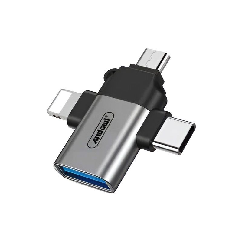 Adaptador OTG 3 en 1 con conector USB tipo C, Lightning, Micro USB y USB 3.0