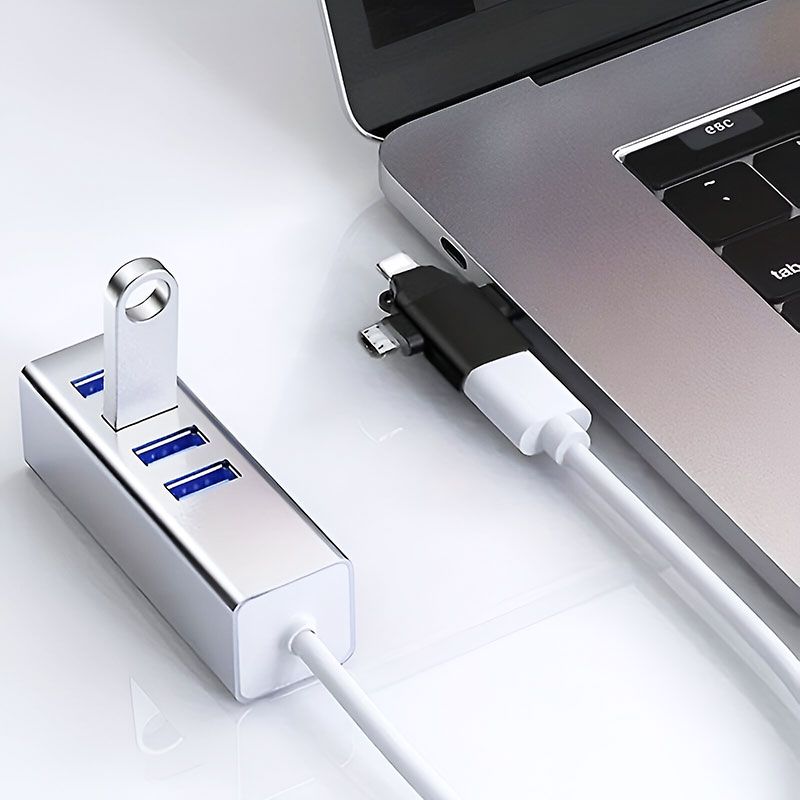 Adaptador OTG 3 en 1 con conector USB tipo C, Lightning, Micro USB y USB 3.0
