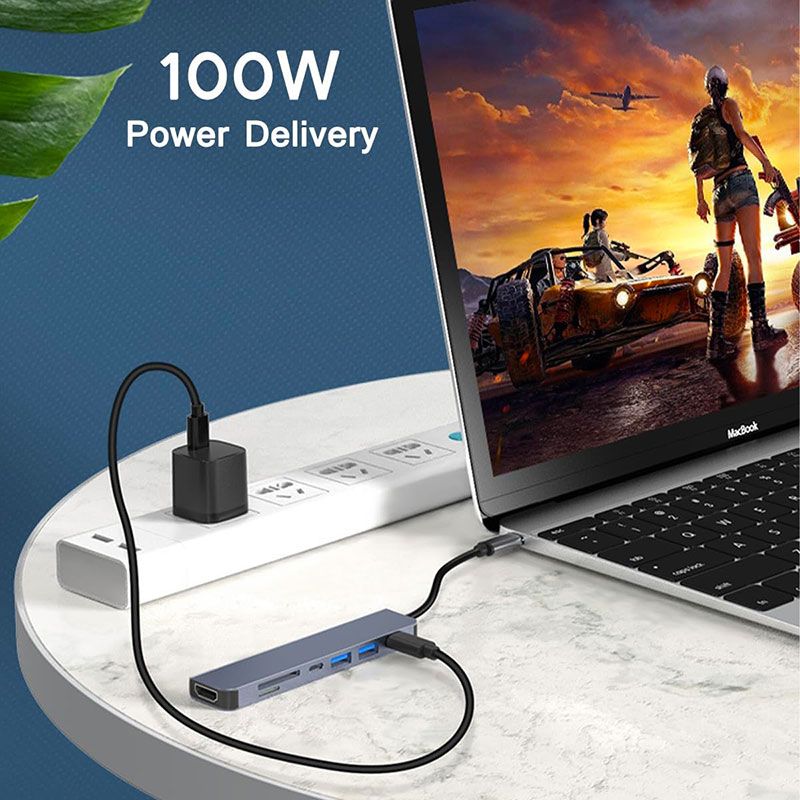 Adaptador Multipuerto USB C con HDMI 4K, USB 3.0, USB C PD y Lector de tarjetas